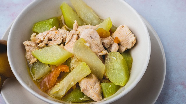 sayote dish in a white bowl