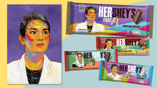 Meggie Ochoa stylized illustration on Hershey's Limited Edition International Women's Day Pack