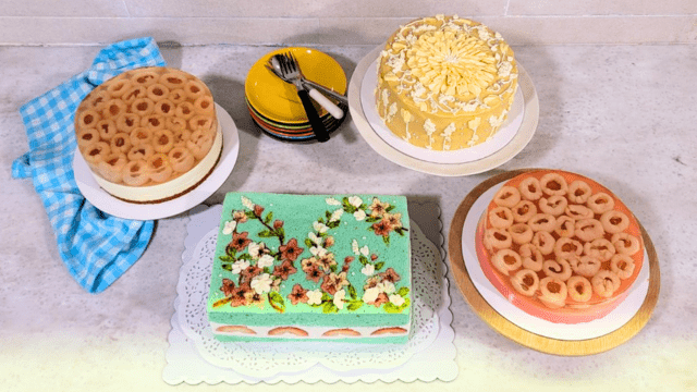 BBakery's almond lychee cake, caramel cake, handpainted cake, and rose lychee cake