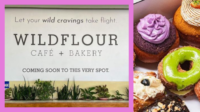 left: wildflour cafe + bakery sign in naia, right: wildflour donuts