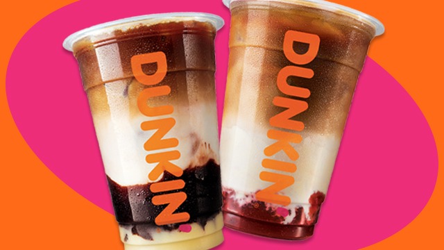 dunkin boston kreme latte and iced strawberry cheesecake latte